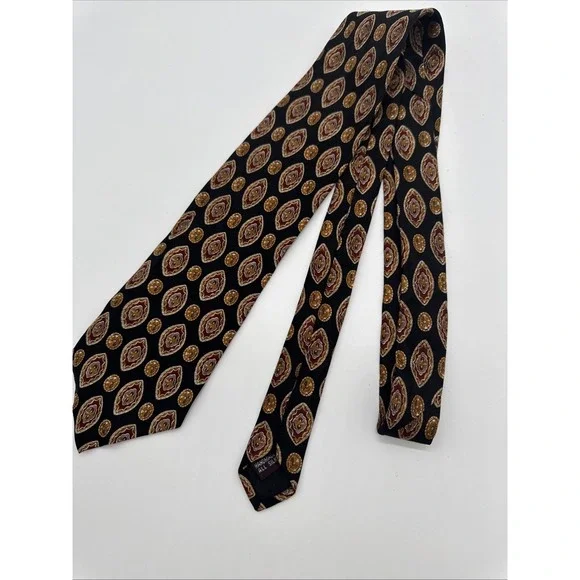 Les Montreux Mens Tie Black Brown Gold Hand Made In Paris All Silk 57" - Picture 5 of 5
